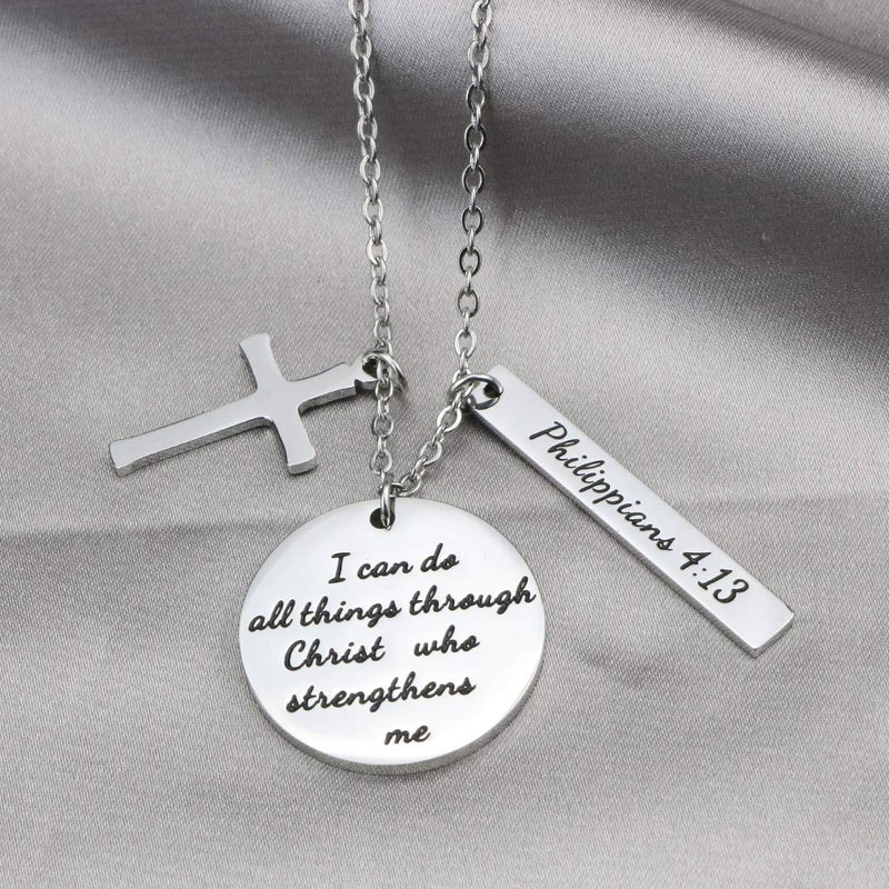 MEMGIFT Bible Verse Cross Pendant Christian Necklace Prayer Charm Faith Religious Jewelry for Women (I can do all things through Christ who strengthens me) - Image 4